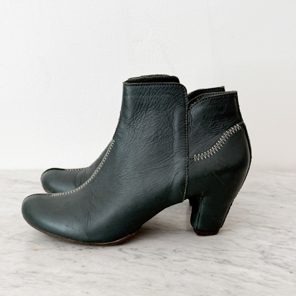 Artisan Sergio Tomani Leather Ankle Boots 38 Green Contrast Stitch Block Heel‎